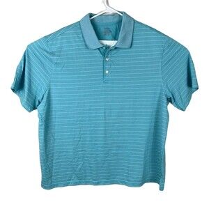 Van Heusen Polo Shirt Men 2XL Short Sleeve Turquoise Striped Cotton Blend